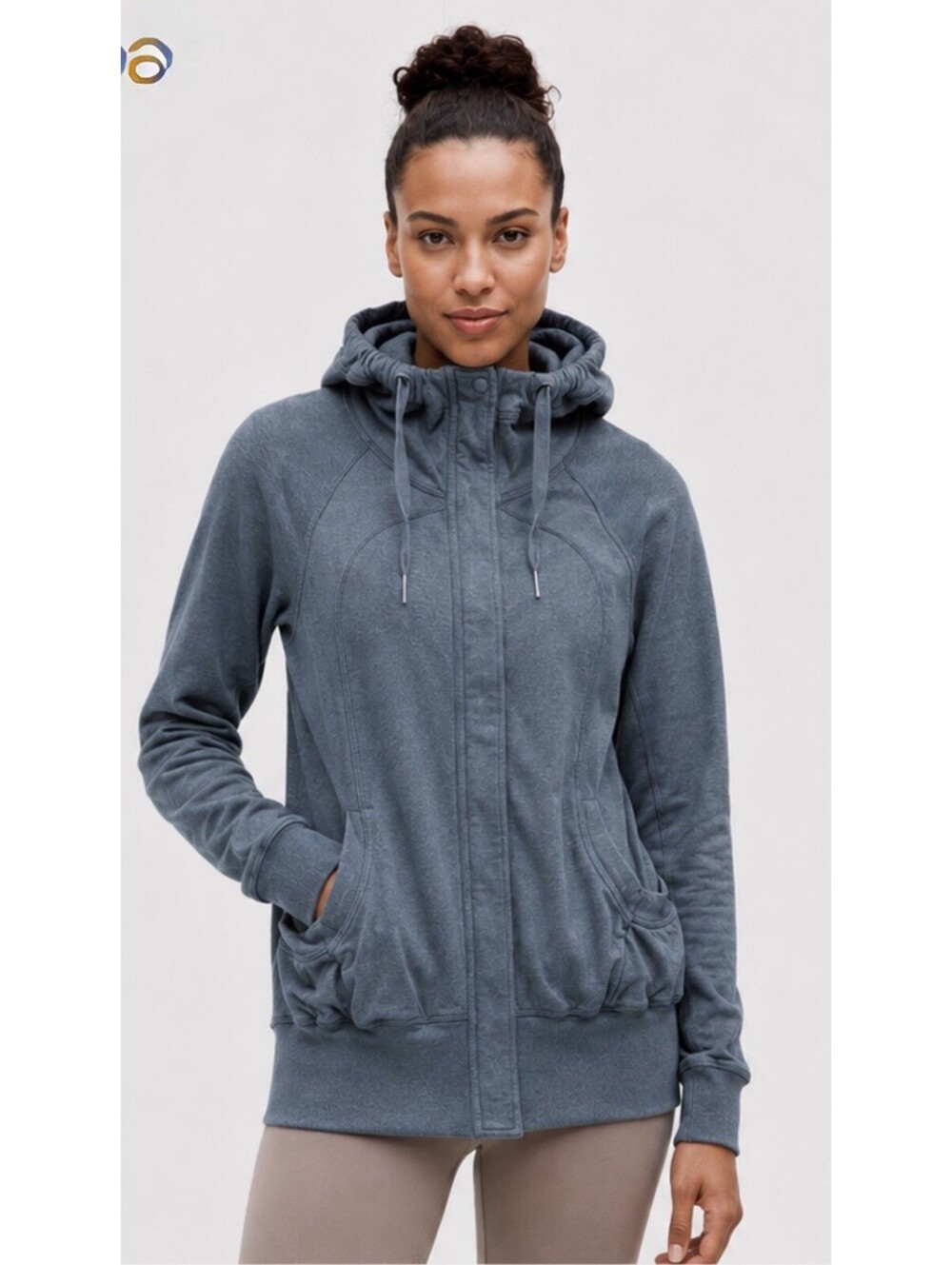 LULULEMON Womens Snap Button Cowl Neck Jacket Size 6 Gray Snap Front Drawstring
